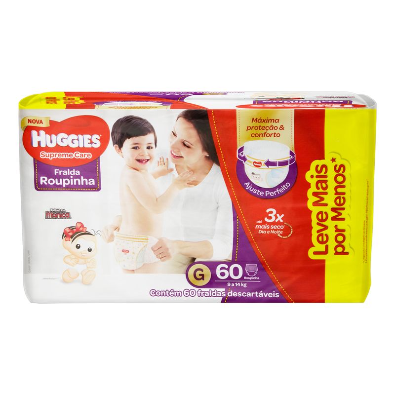 Fralda-Descartavel-Infantil-Roupinha-Huggies-Supreme-Care-G-Pacote-60-Unidades