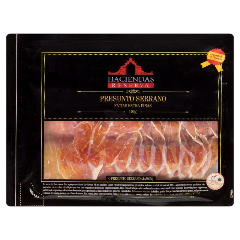 Presunto-Serrano-Fatias-Extras-Finas-Haciendas-Reserva-Pacote-100g