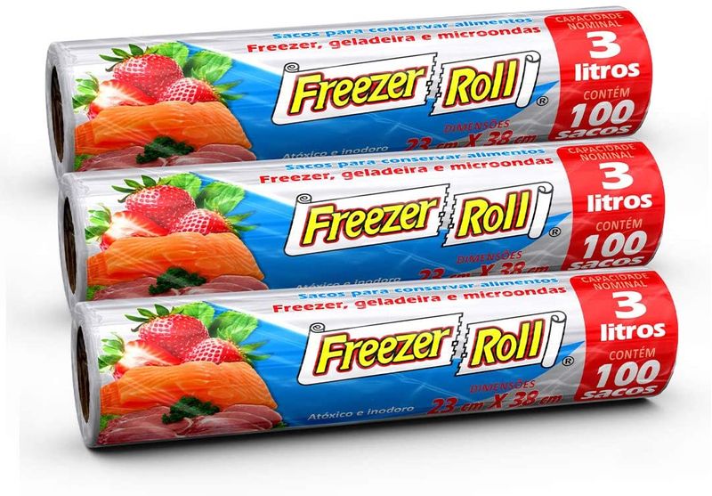 Saco-para-alimentos-Freezer-Roll-3-litros-transparente-conjunto-com-3-rolos-com-100-sacos-cada