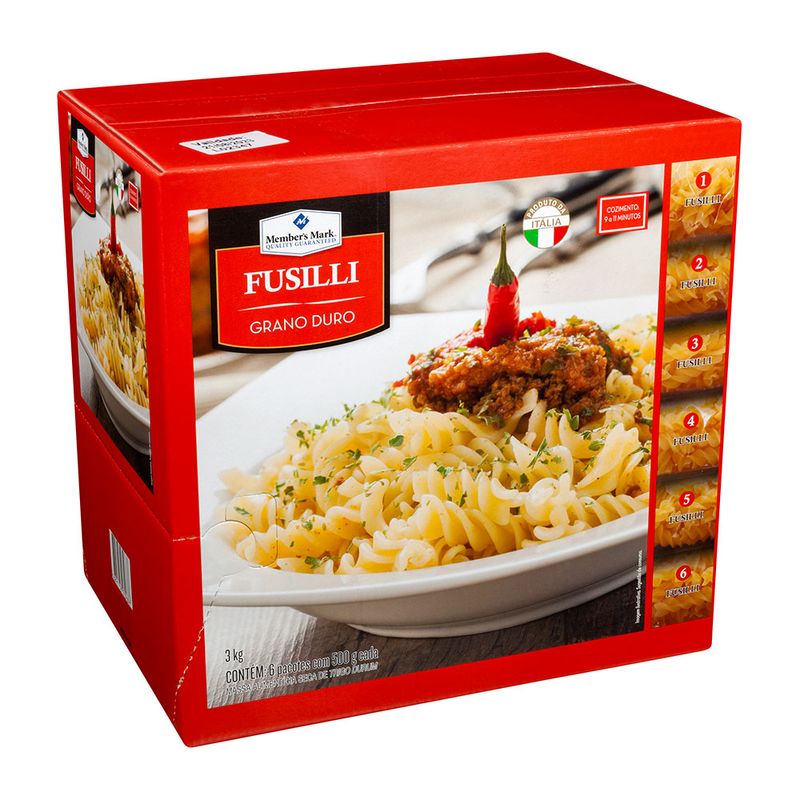 Massas-Grano-Duro-Fusili-Member’s-Mark-Pack-com-6-Unidades-500g-Cada