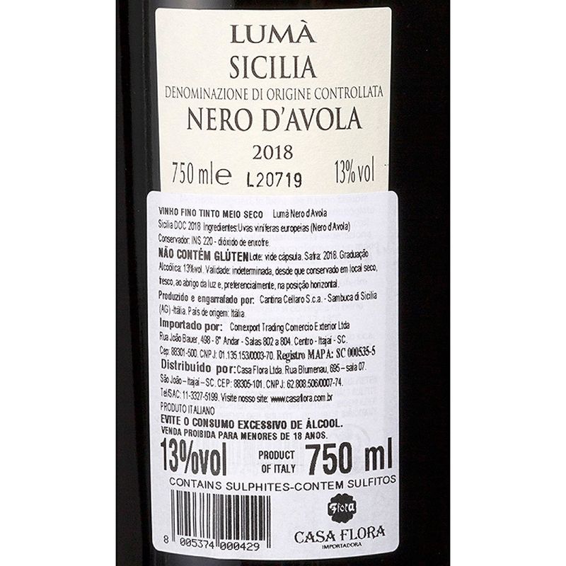 Vinho-Tinto-Cellaro-Luma-Sicilia-Nero-DAvola-Garrafa-750ml
