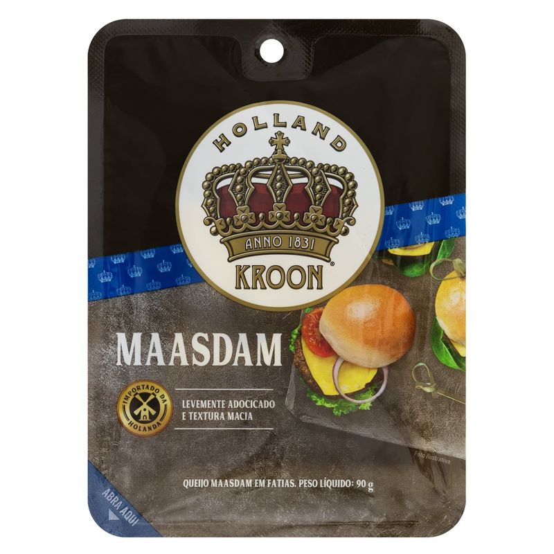 Queijo-Maasdam-Fatiado-Holland-Kroon-Bandeja-90g