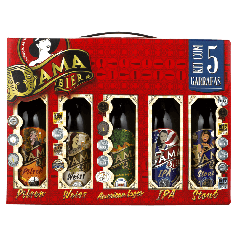 Cervejas-Pilsen---Weiss---American-Lager---Ipa---Stout-Dama-Bier-Kit-com-5-Unidades-355ml-Cada-