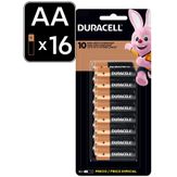 Pilha Alcalina Tamanho AA Duracell Pacote 16 Unidades