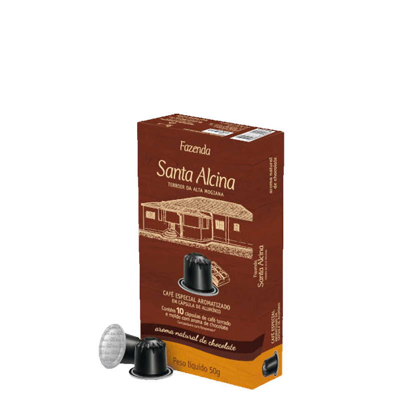 Cafe-em-Capsulas-Torrado-e-Moido-Chocolate-Fazenda-Santa-Alcina-Caixa-10-Unidades-com-5g-Cada