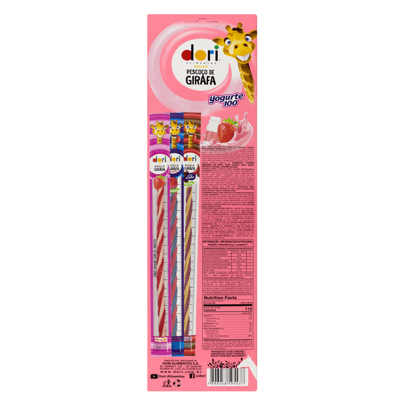 Bala-Yogurte-de-Morango-Regaliz-Girafa-Dori-Caixa-com-30-Unidades-de-30g-Cada