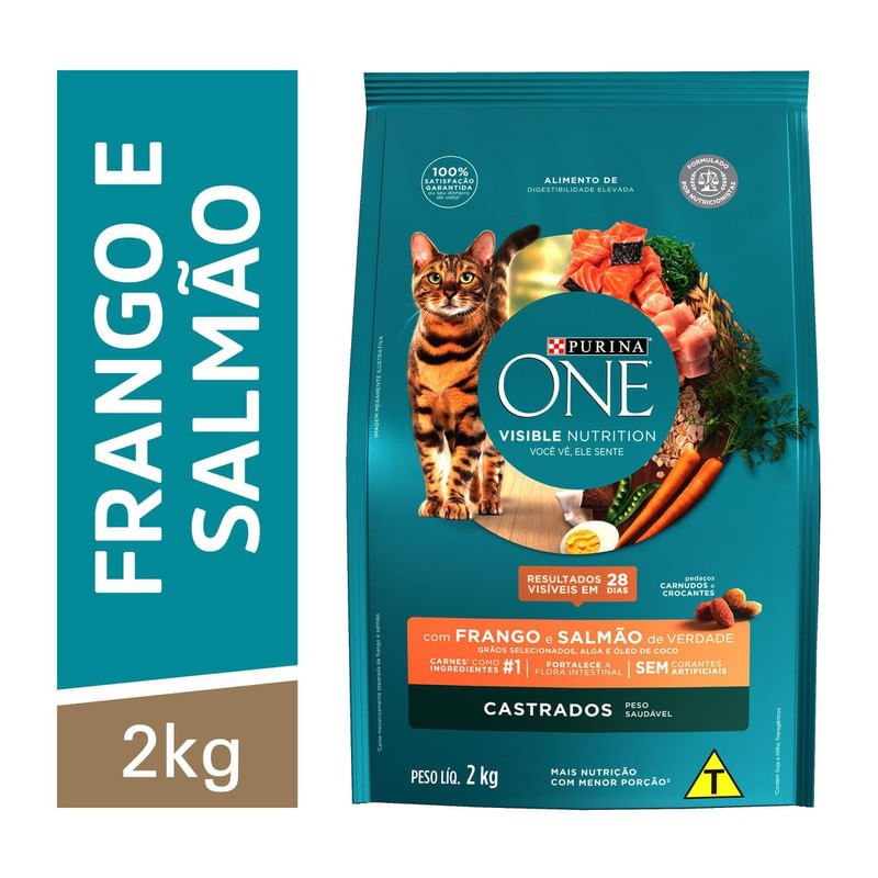 Alimento-para-Gatos-Castrados-Frango-e-Salmao-One-Visible-Nutrition-Purina-Pacote-2kg