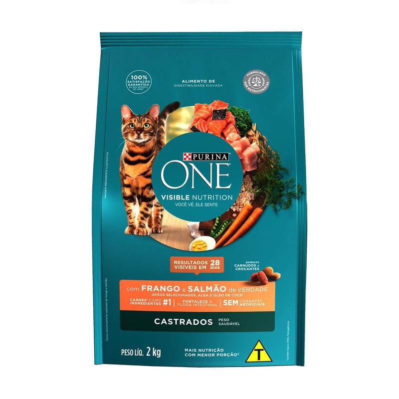 Alimento-para-Gatos-Castrados-Frango-e-Salmao-One-Visible-Nutrition-Purina-Pacote-2kg
