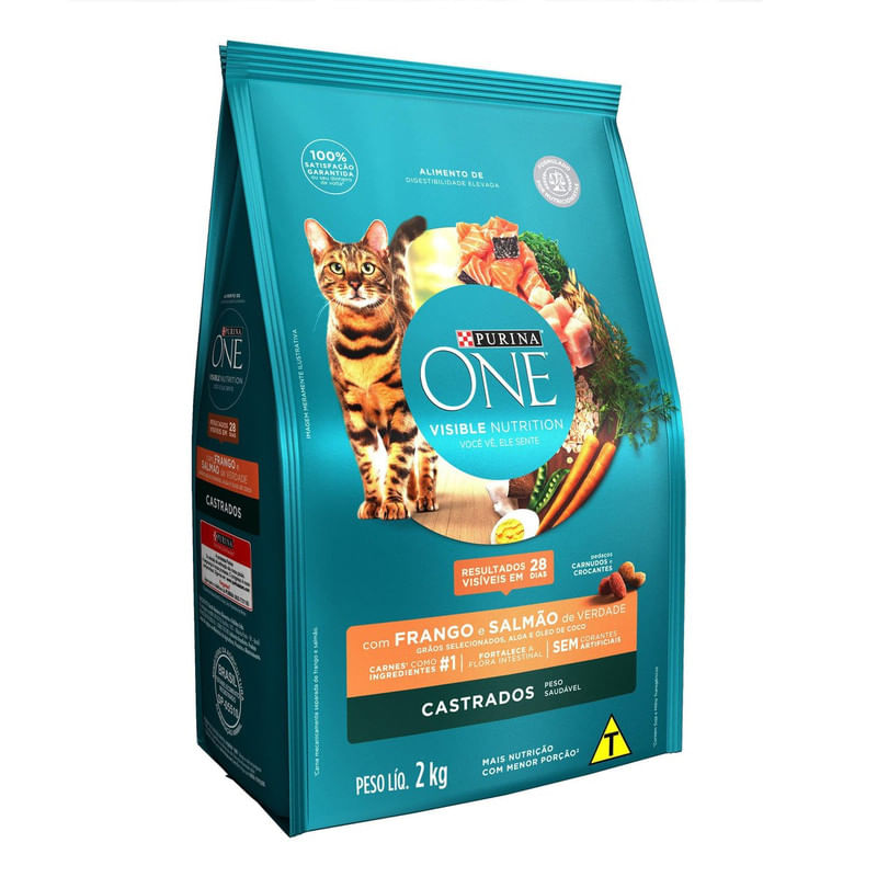 Alimento-para-Gatos-Castrados-Frango-e-Salmao-One-Visible-Nutrition-Purina-Pacote-2kg