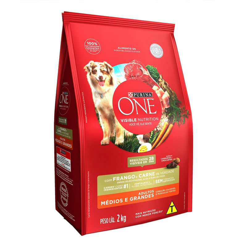 Alimento-para-Caes-Adultos-Racas-Medias-e-Grandes-Frango-e-Carne-One-Visible-Nutrition-Purina-Pacote-2kg