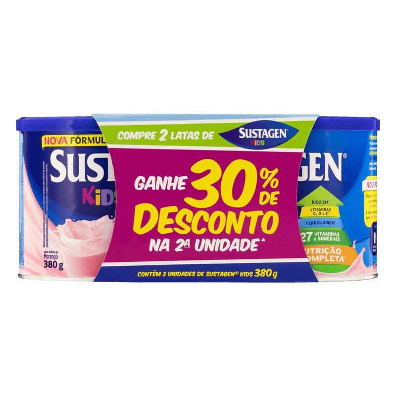 Po-para-Bebida-de-Morango-Sustagen-Kids-Pack-2-Latas-380g-Cada-Gratis-30--de-Desconto-na-2ª-Unidade