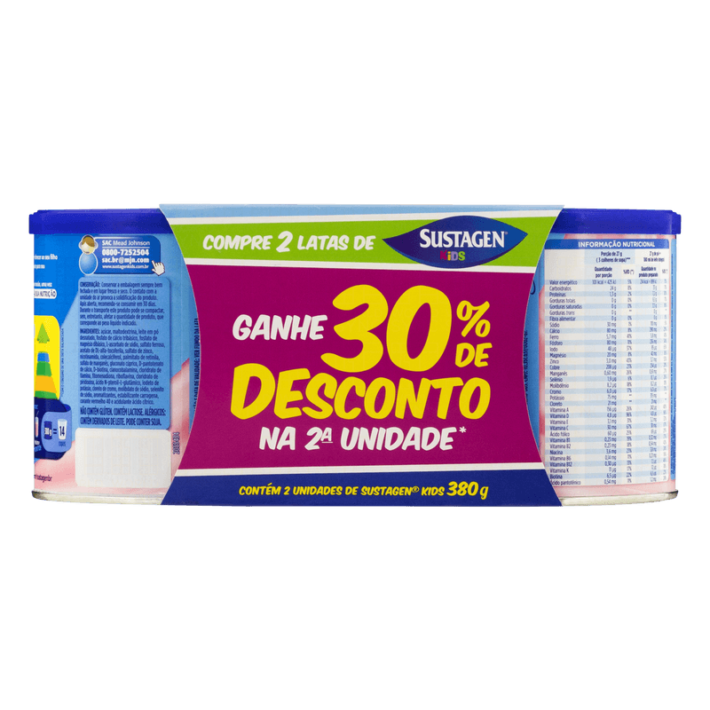 Po-para-Bebida-de-Morango-Sustagen-Kids-Pack-2-Latas-380g-Cada-Gratis-30--de-Desconto-na-2ª-Unidade