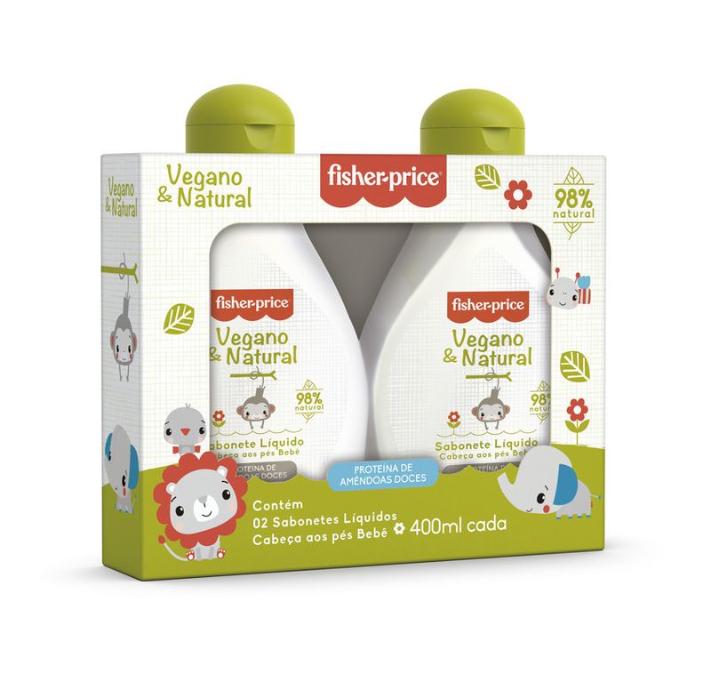 Kit-Sabonete-Liquido-Vegano---Natural-Fisher-Price-Caixa-2-Unidades-400ml-Cada