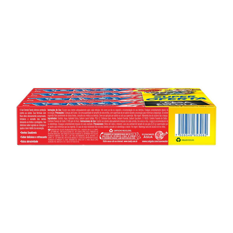 Gel-Dental-Infantil-Tutti-Frutti-Tandy-Colgate-Caixa-Pack-com-4-Unidades-50g-Cada