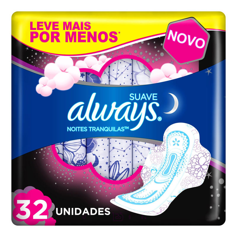 Absorvente-Always-Noturno---Noites-Tranquilas-Suave-com-abas-32-Unidades