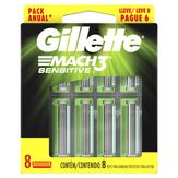 Carga de Aparelho para Barbear Mach3 Sensitive Gillette Caixa Leve 8 Pague 6 Unidades