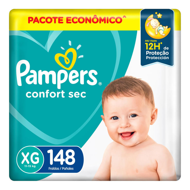 Fralda-Descartavel-Infantil-Confort-Sec-XG-Pampers-Pacote-com-148-Unidades-Pacote-Economico
