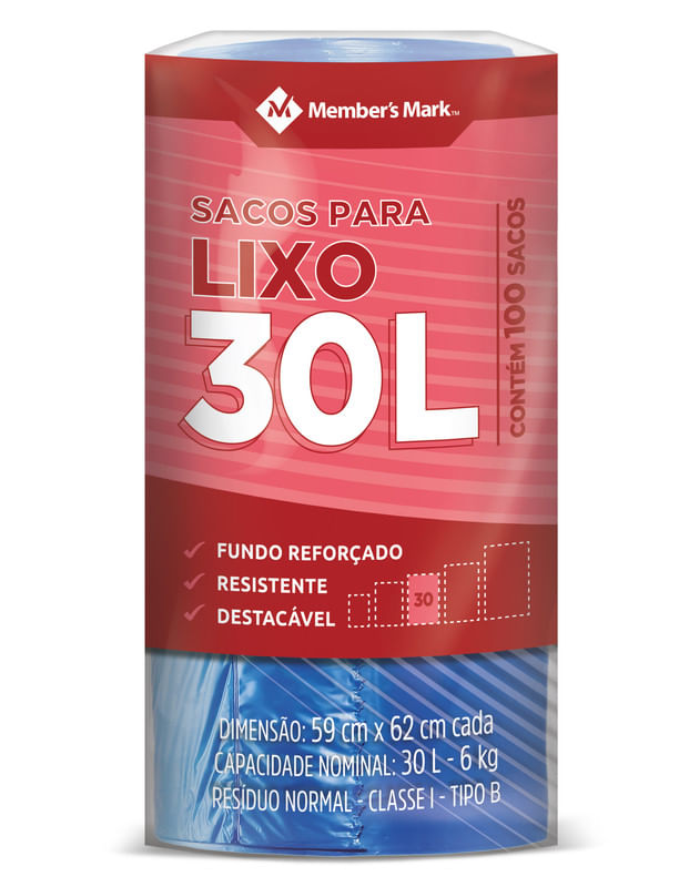 Saco-para-Lixo-Fundo-Reforcado-30l-Member-s-Mark-Pacote-com-100-Unidades