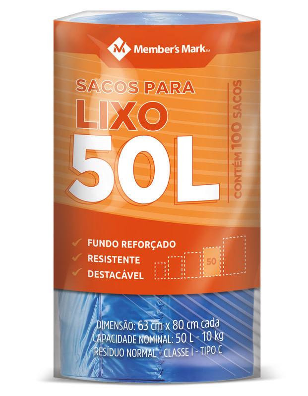 Saco-para-Lixo-Fundo-Reforcado-50l-Member-s-Mark-Pacote-com-100-Unidades