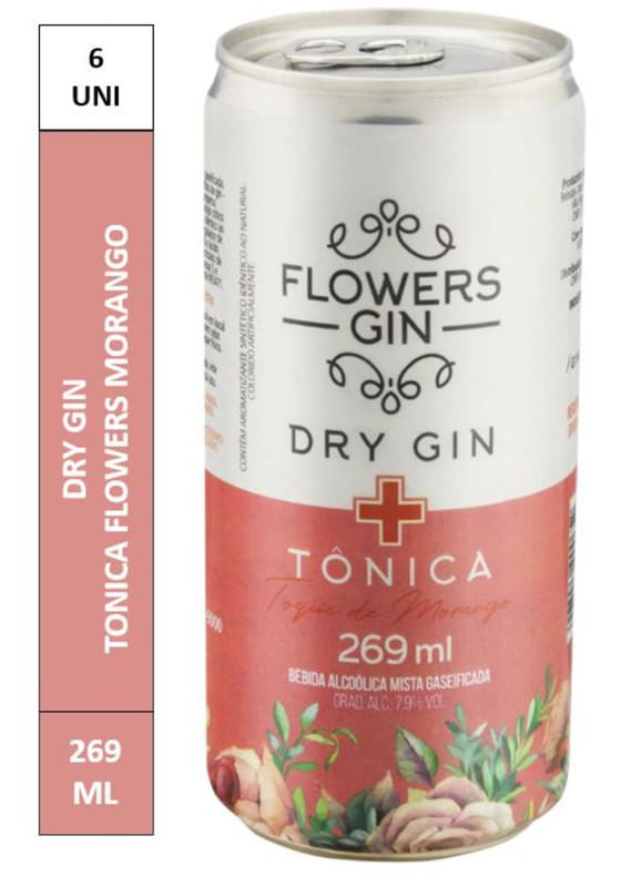 Gin-Tonica-de-Morango-Dry-Gin-Flowers-Pack-com-6-Latas-de-269ml-Cada