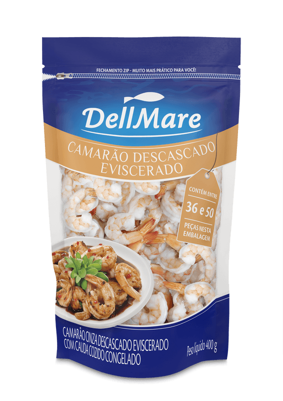 Camarão Branco Descascado Cozido 36/50 Congelado DellMare Pacote 400g