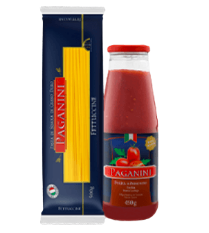 Kit-Macarrao-Fettuccine-Pacote-500g---Molho-de-Tomate-Paganini-Vidro--690g