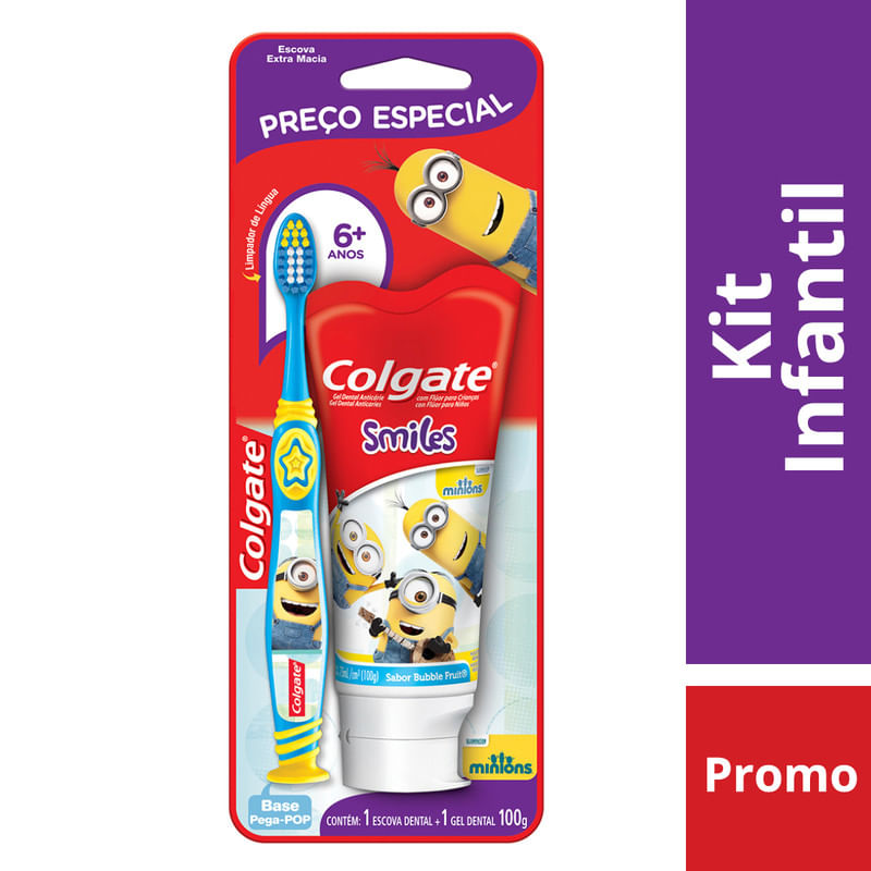 Escova-de-Dente---Creme-Dental-Infantil-Colgate-Smiles-2-unid-Escova-de-dente---Creme-Dental-Minions-100ml-com-Preco-Especial