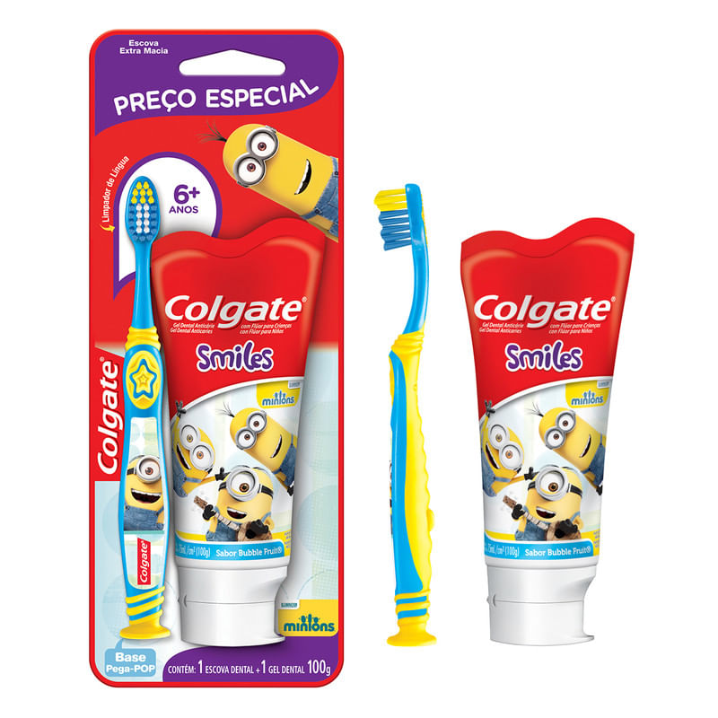 Escova-de-Dente---Creme-Dental-Infantil-Colgate-Smiles-2-unid-Escova-de-dente---Creme-Dental-Minions-100ml-com-Preco-Especial