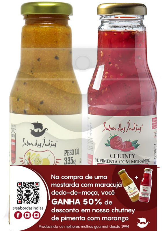 Mostarda-de-Maracuja-335g---Chutney-de-Pimenta-com-Morango-370g-Sabor-das-Indias-Compre-1-e-Ganhe-50--de-Desconto-na-Segunda-Unidade