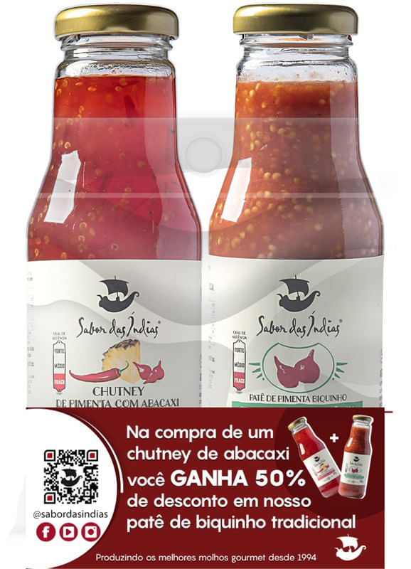 Chutney-de-Pimenta-com-Abacaxi-370g---Pate-de-Pimenta-Biquinho-350g-Sabor-das-Indias-Compre-1-e-Ganhe-50--de-Desconto-na-Segunda-Unidade