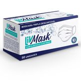 Máscara de Proteção Tripla Camada Descartável com Elástico e Clipe Nasal Liv Mask Caixa com 50 Unidades