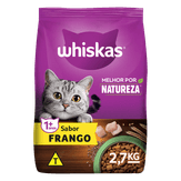 Ração para Gatos Adultos 1+ Frango Whiskas Melhor por Natureza Pacote 2,7kg