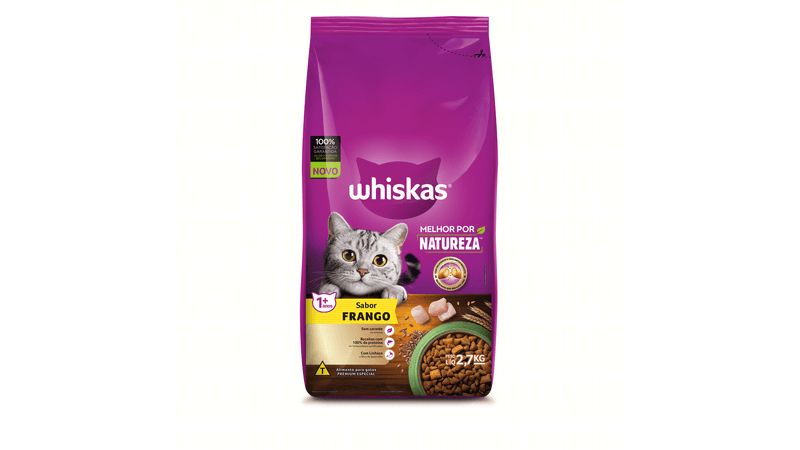 Ração para Gatos Adultos 1+ Frango Whiskas Melhor por Natureza Pacote 2,7kg