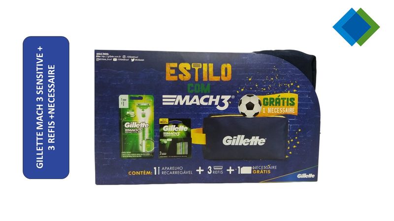 Kit-Aparelho-de-Barbear-Gilette-Mach-3-Sensitive---3-Refis---Necessaire