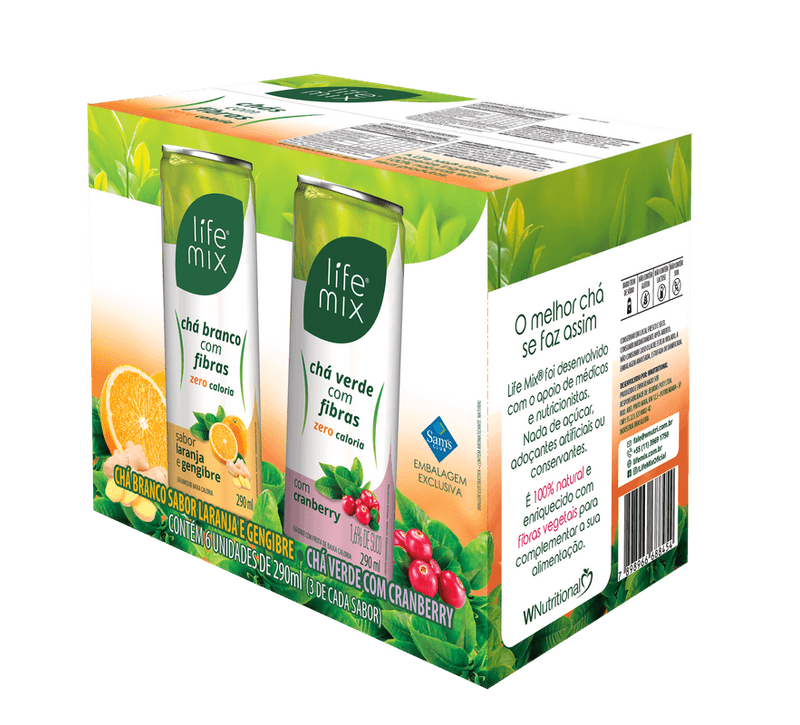 Cha-Branco-Sabor-Laranja-e-Gengibre---Cha-Branco-Sabor-Cranberry-Life-Mix-Pack-com-6-Unidades-de-290ml-Cada