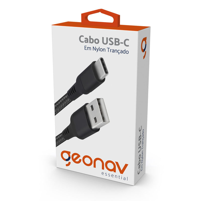 Cabo-USB-C-para-USB-em-Nylon-Trancado-2.0-1m-Preto-Geonav-Essential