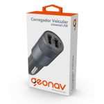 Carregador-Veicular-Universal-USB-com-2-Entradas-Preto-Geonav-Essential