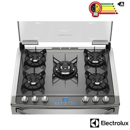 Fogao-5-Bocas-Prata-Automatico-com-Mesa-de-Vidro-e-Duplo-Forno-76DXV-127V-Electrolux