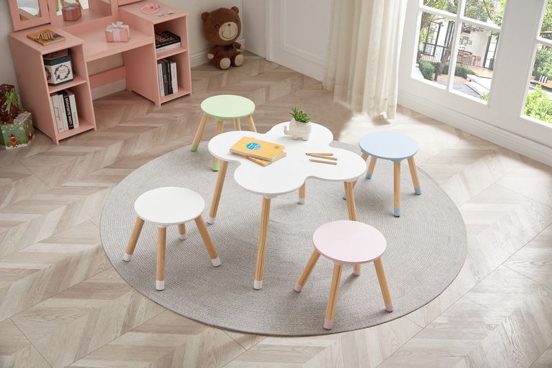 Conjunto-de-Mesa-e-Banco-Infantil-Branco-Member-s-Mark-5-Pecas