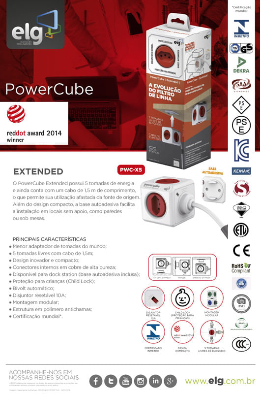 Adaptador-Multiplo-Power-Cube-PWC-X5-Branco-e-Vermelho-ELG