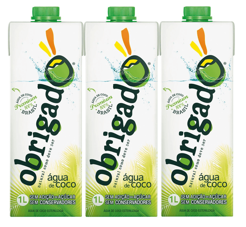 Água de Coco Integral Obrigado Pack 3 Unidades 1l Cada