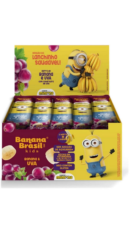Barrinha-de-Frutas-Banana-e-Uva-Minion-Kids-Banana-Brasil-Caixa-com-20-Unidades-de-22g-Cada