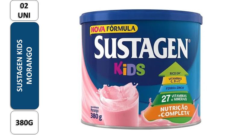 Suplemento-Alimentar-Kids-Morango-Sustagen-Pack-com-2-Unidades-de-380g-Cada