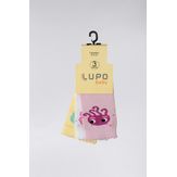 Kit 3 Meias Bebê Lupo Branca Amarela e Rosa Sortida 16 a 19