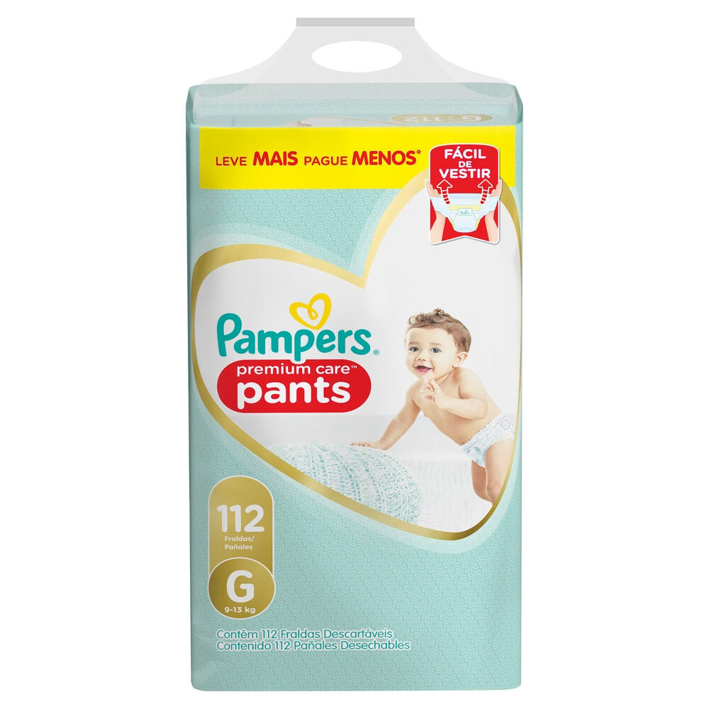 Fralda Descartável Infantil Premium Care Pants G Pampers Pacote com 112  Unidades