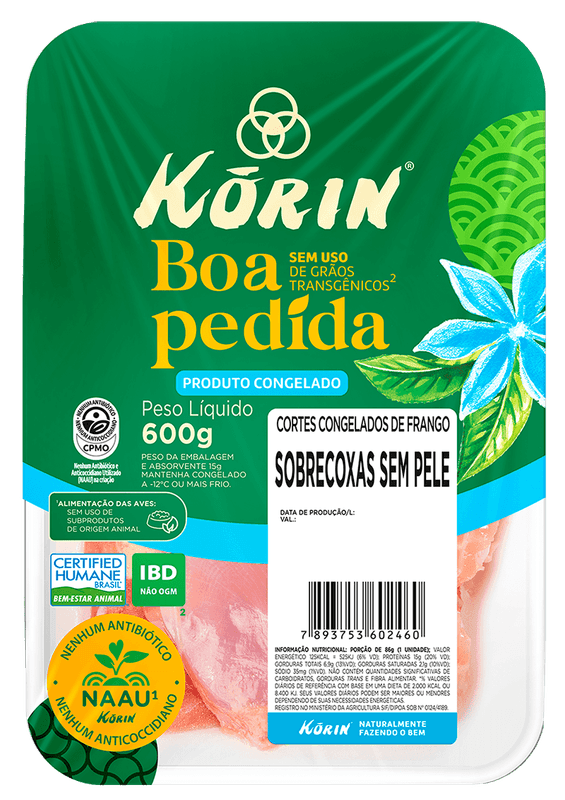 Sobrecoxa-sem-Pele-de-Frango-IQF-Korin-Bandeja-600g