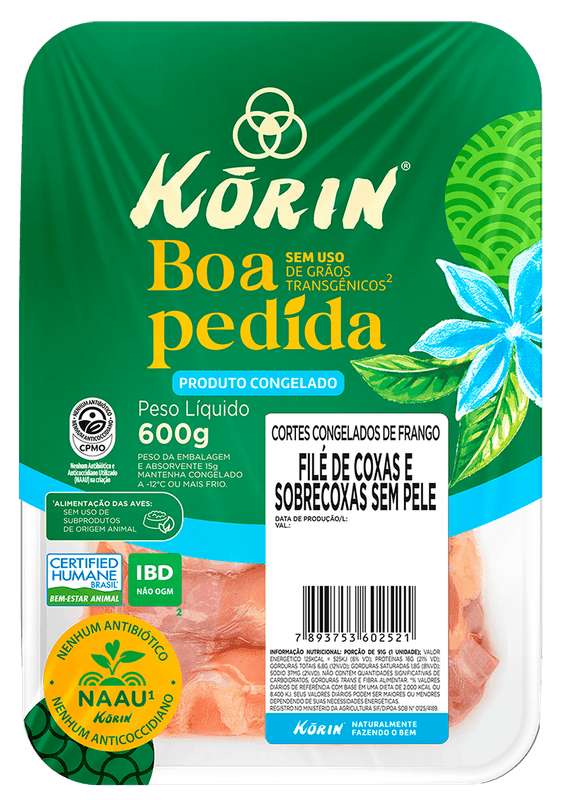 File de Coxa com Sobrecoxa de Frango IQF Korin Bandeja 600g