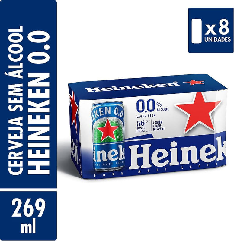 Cerveja Heineken Zero Álcool Pack 8 Latas 269ml Cada - Sam's Club