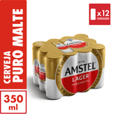 Cerveja Puro Malte Amstel Sleek Pack 12 Latas 350ml Cada