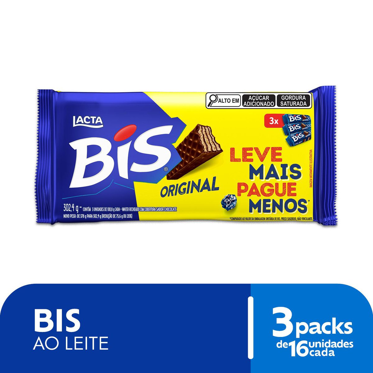 Bis Original ao Leite Lacta 100,8g - Kit com 3 unidades - Sam's Club